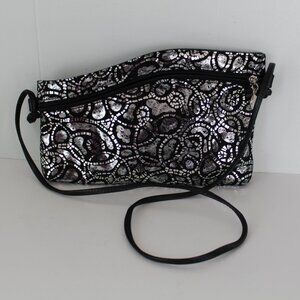 Valerie's Handbags Two Tone Black Silver Leather Shoulder Bag Vintage U.S.A.